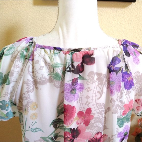 NWOT-BHS White Floral Boho Gypsy Top - Picture 11 of 12